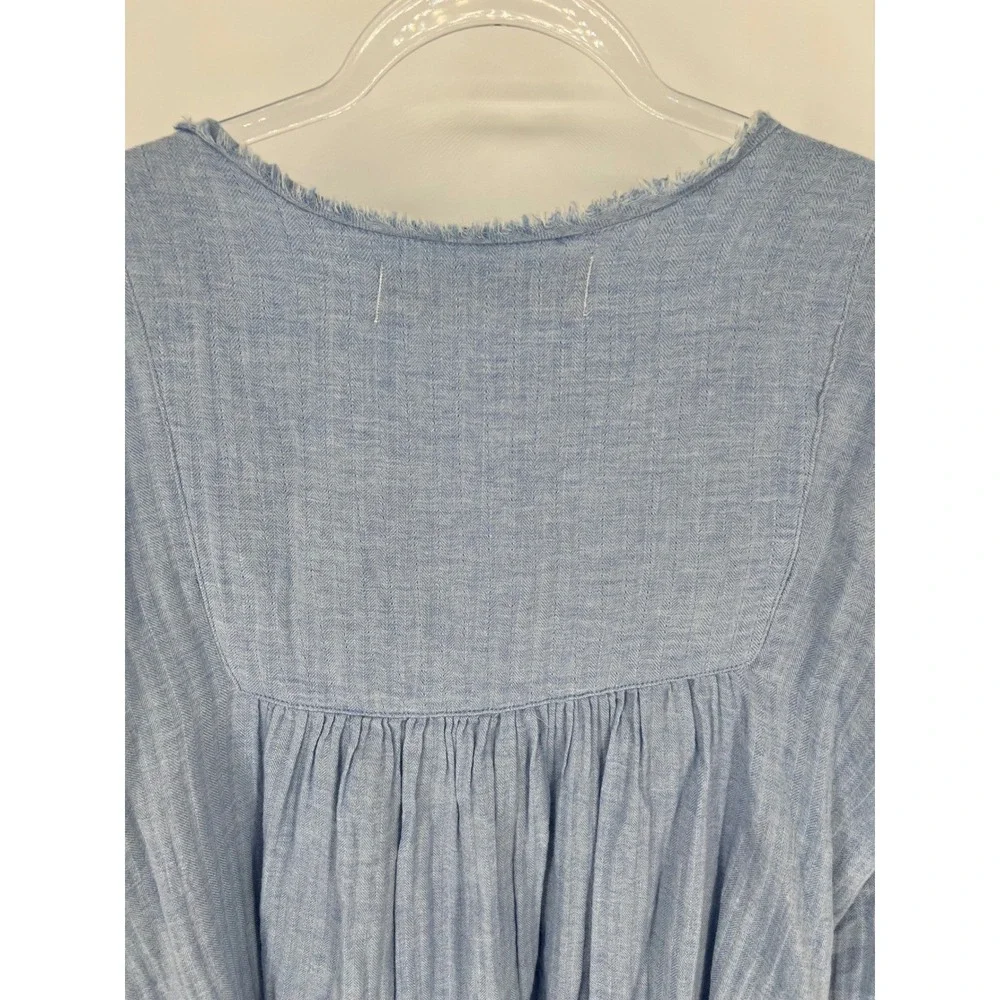 FREE PEOPLE We The Free Sand Dune Henley Blouse Women Small Sky Blue Boho Cotton
